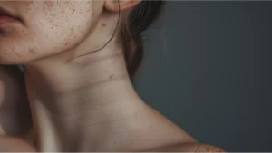 Women having acne and stretch marks on neck and face