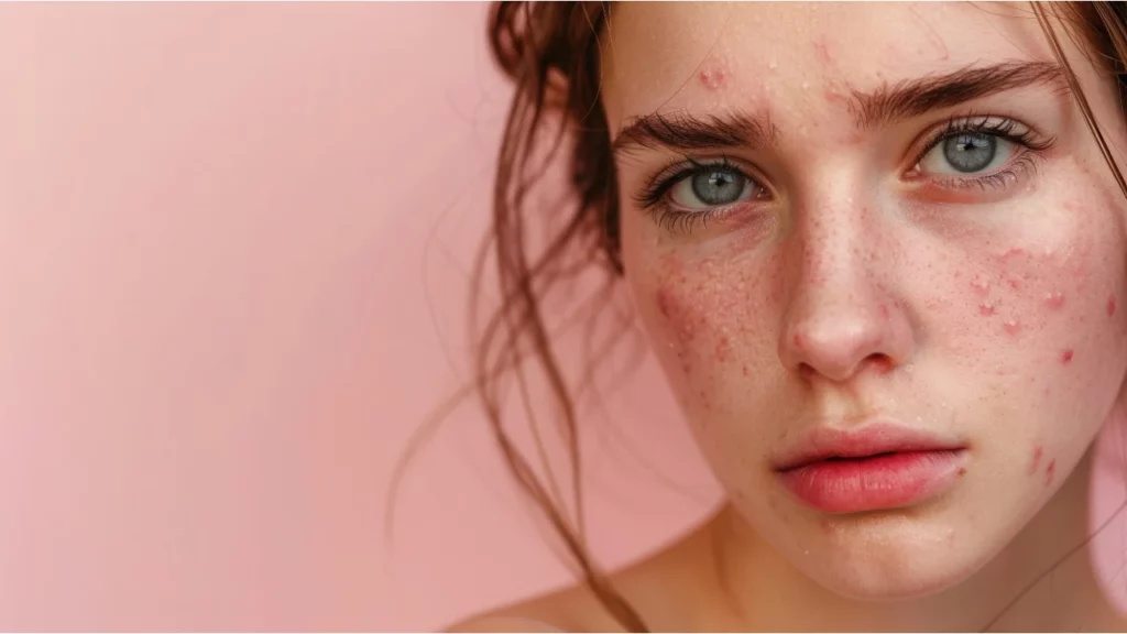 Women with Acne on her face