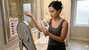 Women doing Self Skin Examination