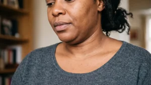 A woman with sagging skin in skin of color