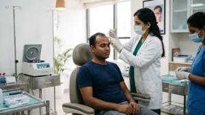 Patient taking a PRP hair regrowth treatment in Delhi